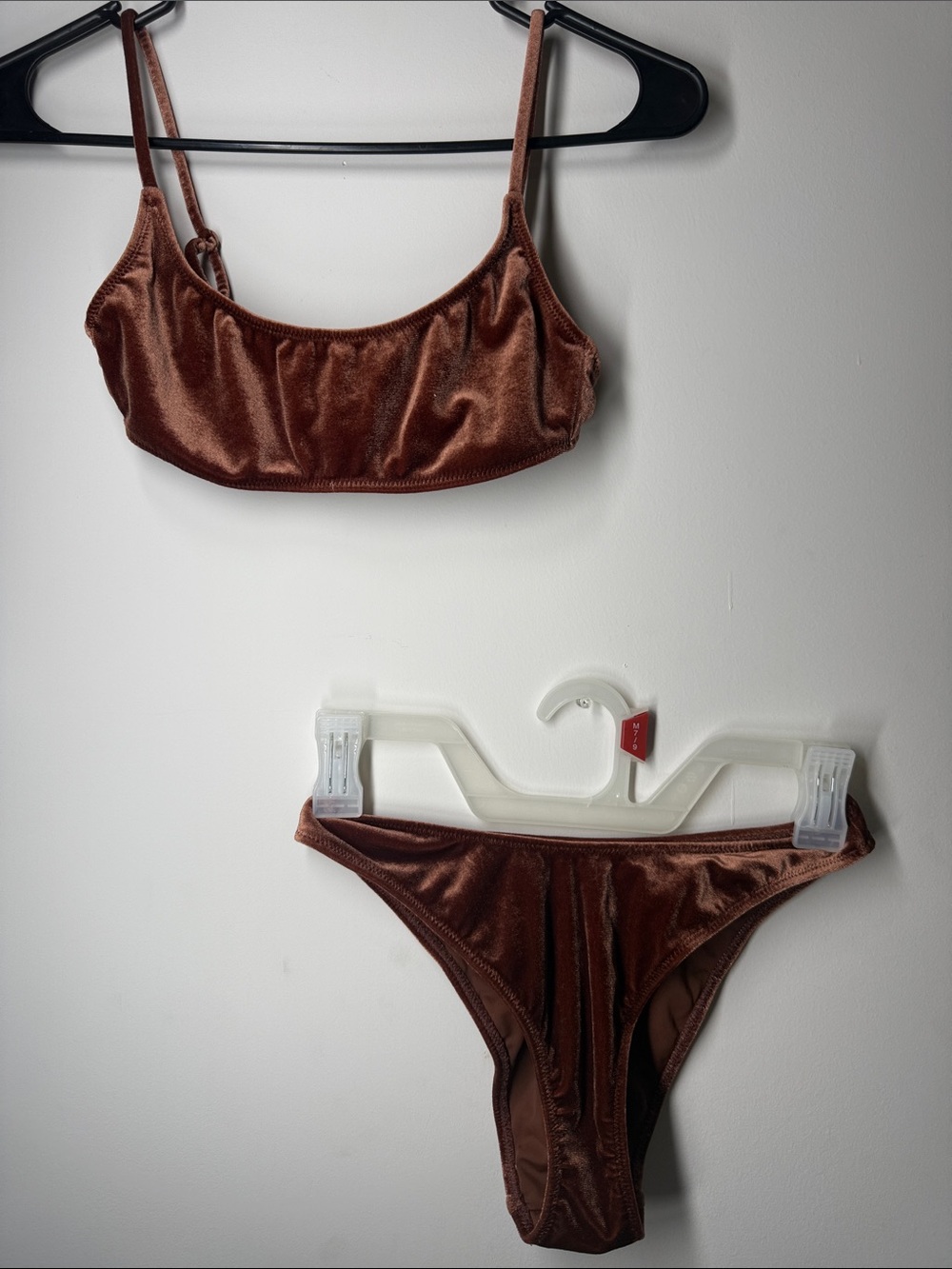 PacSun Velvet Bralette & Cheeky Bikini Set - Brown